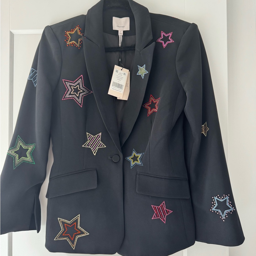 Cinq a Sept Black Blazer with Star Embellishments Rhinestones Size 6